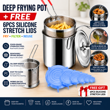 Combo Offer Buy Oil Frying Pot with Basket Get 6pcs Silicon Stretch Lids Free (Save Rs800 Now)